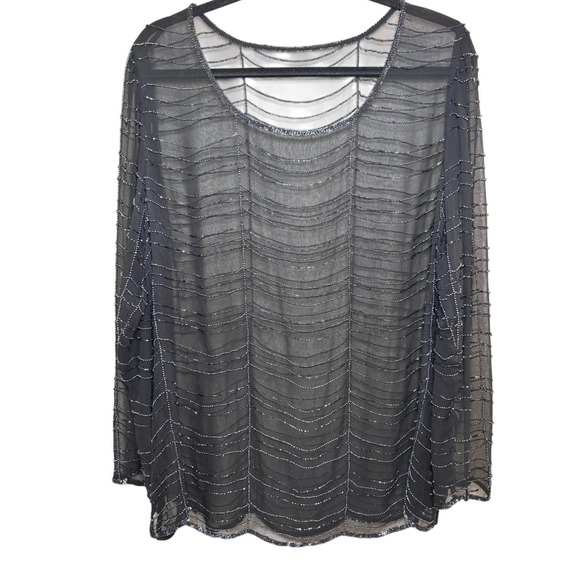 Tops - Vintage Black Silk Chiffon Beaded Top Sheer Gatsby Art Deco Party Evening M